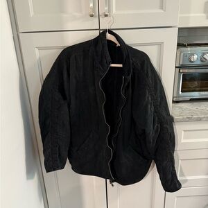 Free People Black Quilted Bomber Jacket